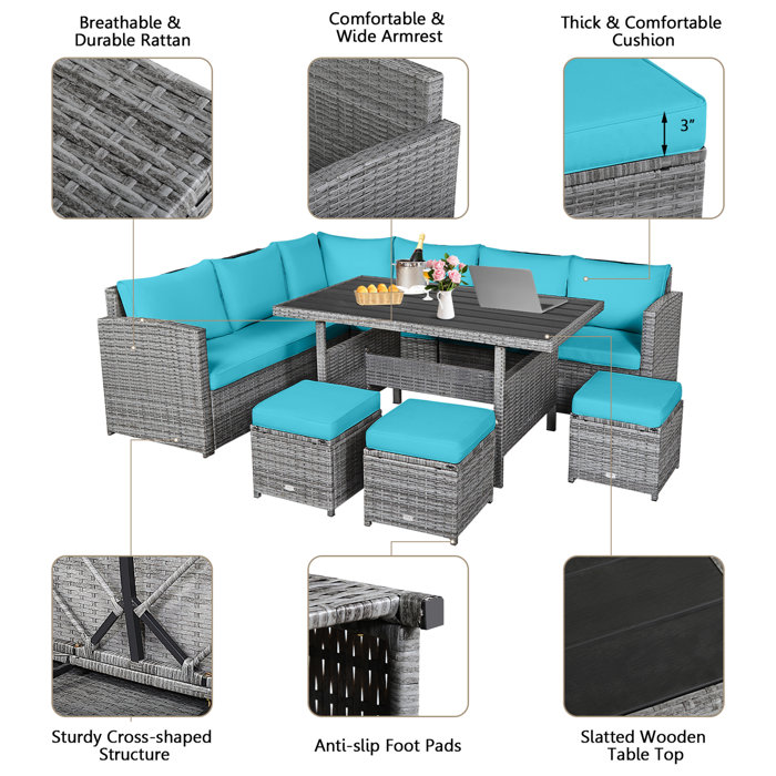 Latitude Run® Rattan Wicker 9 Person Seating Group with Cushions